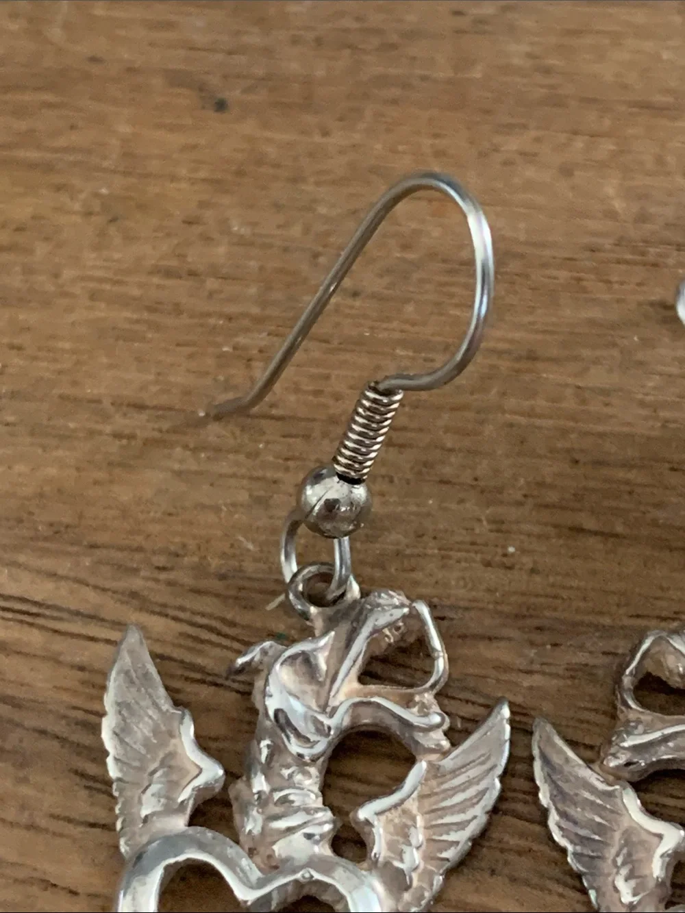 Sterling Silver Heart & Wing Dragon Drop Earrings